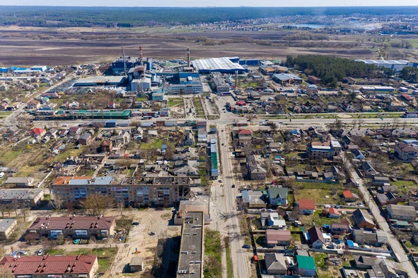Luftudsigten Ødelagte Brændte Bygninger Bygningerne Blev Ødelagt Russiske Raketter Miner - Stock-foto