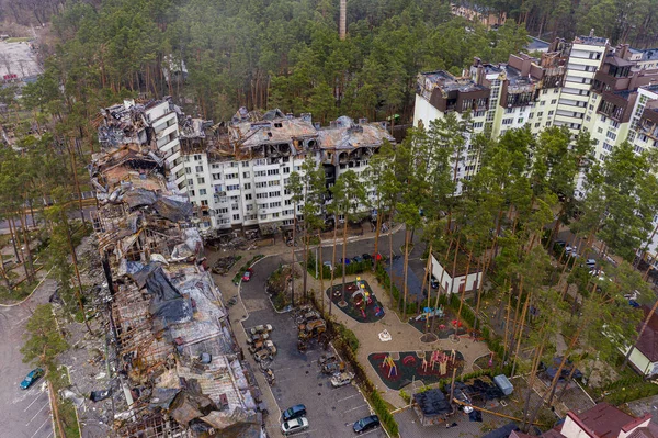 Vue Aérienne Des Bâtiments Détruits Incendiés Les Bâtiments Ont Été — Photo