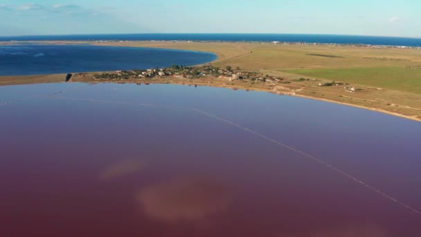 Bela Vista Superior Lago Rosa Salgado Belo Pôr Sol Rosa — Vídeo de Stock