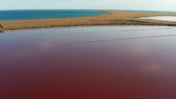 Tuzlu Pembe Gölün Güzel Üst Manzarası Güzel Pembe Gün Batımı — Stok video