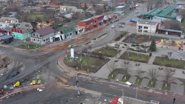 Yolun Havadan Görünüşü Yıkılmış Yanmış Evlerin Havadan Görüntüsü Evler Roketler — Stok video