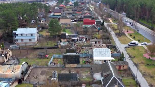Luftaufnahme Der Zerstörten Und Niedergebrannten Häuser Häuser Wurden Durch Raketen — Stockvideo