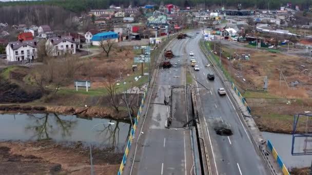 Hostomel Region Kyjev Ukrajina 2022 Pohled Shora Silnici Zničené Vybavení — Stock video