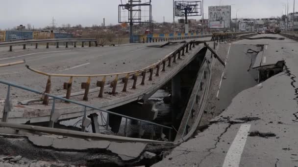 Hostomel Kyev Region Ukraine 2022 Cities Ukraine Russian Occupation Bridge — Stockvideo