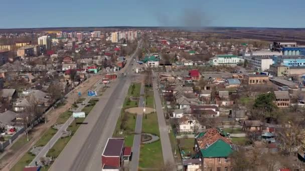 Hostomel Kyev Regionen Ukraina 2022 Flygfoto Förstörda Och Brända Hus — Stockvideo