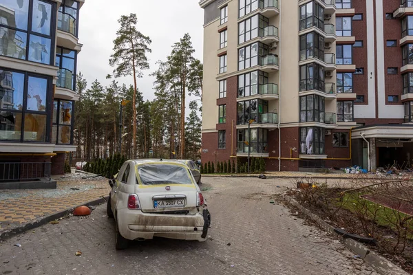 Hostomel Kyev Region Ukraine 2022 Shot Cars Streets Irpin Cities - Stock-foto