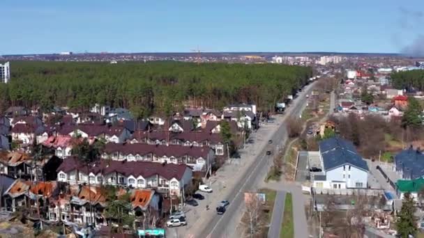 Hostomel Kyev Regionen Ukraina 2022 Flygfoto Förstörda Och Brända Hus — Stockvideo