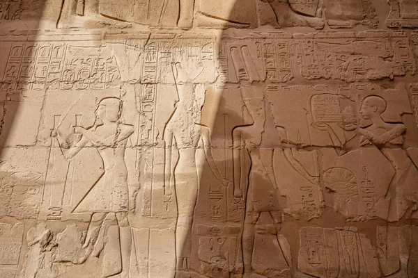 Different Hieroglyphs Walls Columns Karnak Temple Karnak Temple Largest Complex — Stock Photo, Image