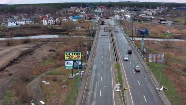 Hostomel Kyev Region Ukraine 2022 Κάτοψη Του Δρόμου Και Του — Αρχείο Βίντεο
