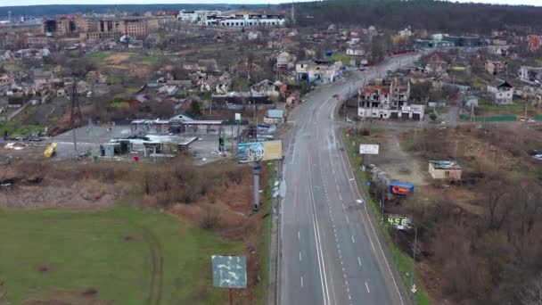 Hostomel Kyev Region Ukraine 2022 Κάτοψη Του Δρόμου Και Του — Αρχείο Βίντεο