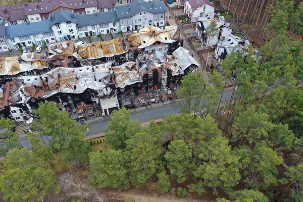 Hostomel Kyev Region Ukraine 2022 Top View Destroyed Burnt Houses — Photo