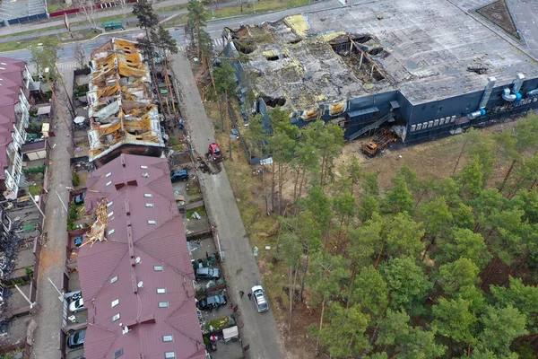 Hostomel Kyev Region Ukraine 2022 Top View Destroyed Burnt Houses — Photo