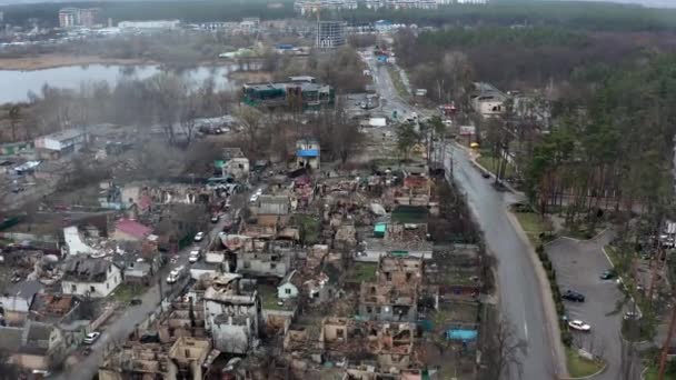 Légi Felvétel Lerombolt Felgyújtott Házakról Házakat Orosz Katonák Rakétái Vagy — Stock videók