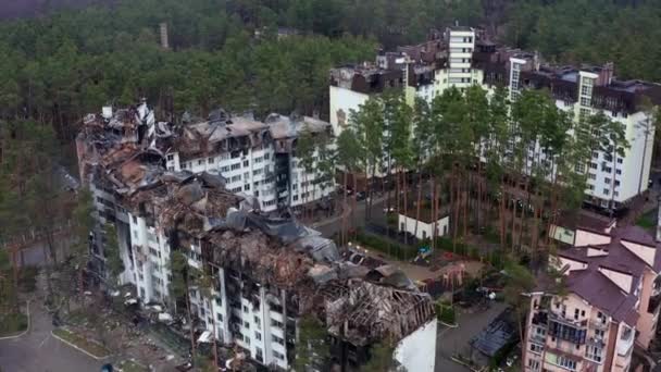 Aerial View Destroyed Burnt Houses Houses Were Destroyed Rockets Mines — Stock Video