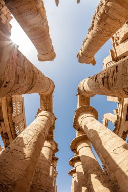 Karnak tapınağındaki duvarlarda ve sütunlarda farklı hiyeroglifler var. Karnak tapınağı eski Mısır 'daki en büyük kompleks..