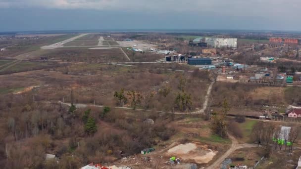 Top View Airport Gostomel Burnt Planes Fuel Tanks Russian War — Stockvideo