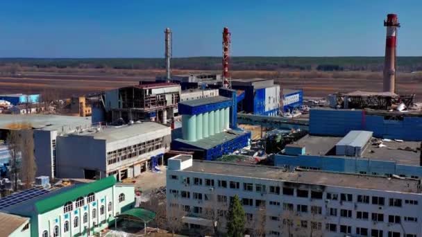 Top View Destroyed Glass Factory Glass Factory Destroyed Rocket Mine — стоковое видео