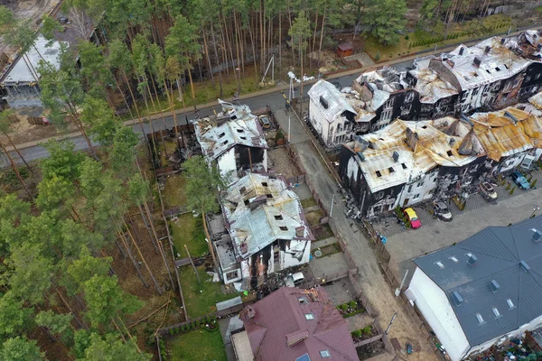 Hostomel Kyev Region Ukraine 2022 Top View Destroyed Burnt Houses 로열티 프리 스톡 사진