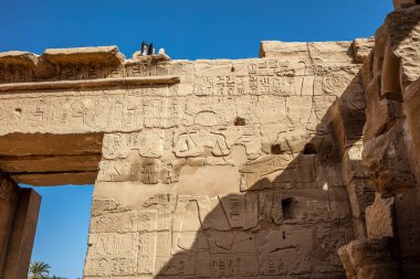 Karnak tapınağındaki duvarlarda ve sütunlarda farklı hiyeroglifler var. Karnak tapınağı eski Mısır 'daki en büyük kompleks..