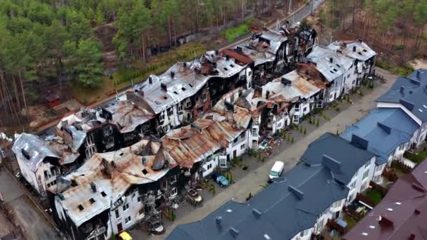 Vista Aérea Las Casas Destruidas Quemadas Casas Fueron Destruidas Por — Vídeos de Stock