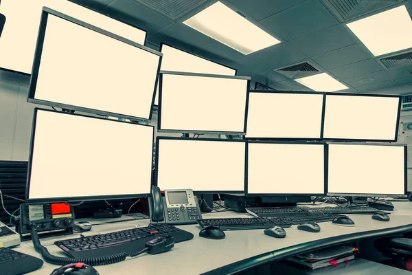 Group Blank Monitors Screen Security Desk Control Room Monitor Process Stock Image