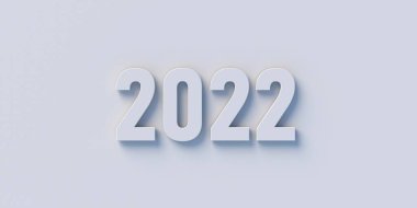 2022 Mutlu Yıllar tebrik kartı şablonu, gri arka planda gri haneli rakamlar. 3d illüstrasyon