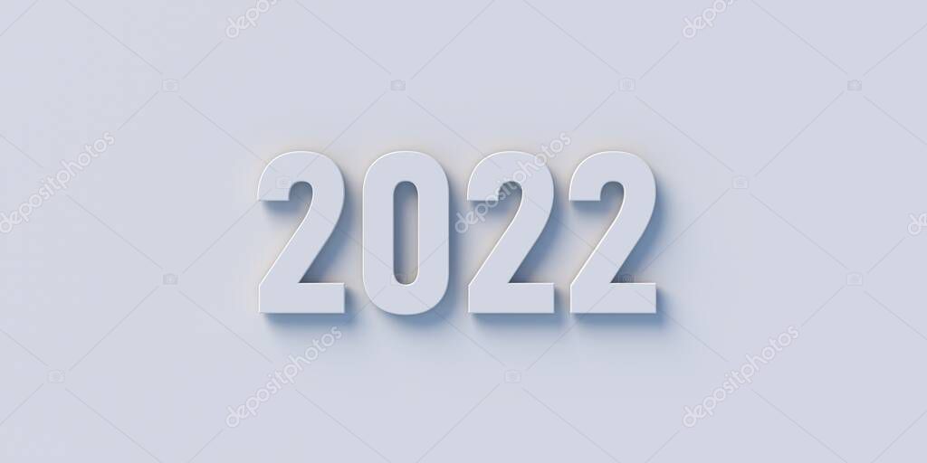 2022 Happy New Year greeting card template, Number digits gray color on grey background. 3d illustration