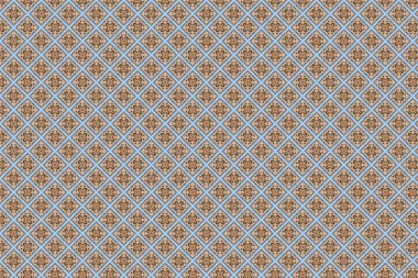 Retro çiçekli geometrik desen. Dekorasyon, duvar kâğıdı ve ambalaj kağıdı için şirin, soyut moda arka plan tasarımı. Pastel mavi arkaplanda çiçek ve kareler yinelenen motifler