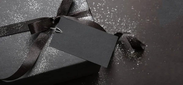 Μαύρη Παρασκευή Έννοια Πώληση Κουτί Δώρου Λεπτομέρεια Κορδέλα Τόξο Και — Φωτογραφία Αρχείου