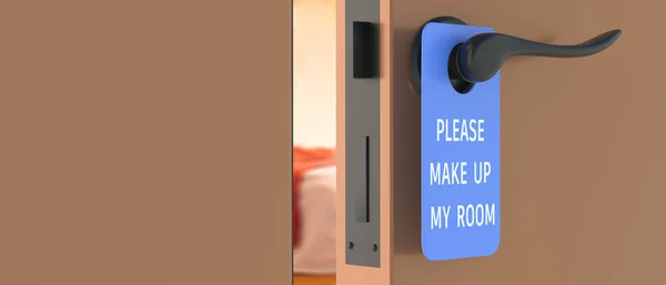 Please Makeup Room Text Sign Hotel Room Hanger Blue Label — Stock Photo, Image