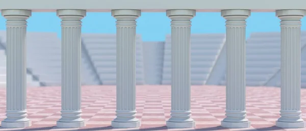 Pilares Clásicos Antiguos Anfiteatro Escalones Redondos Asientos Escenario Fondo Cielo — Foto de Stock