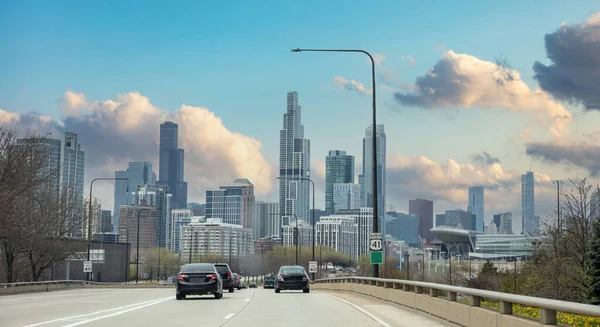 Chicago Illinois États Unis Voitures Sur Périphérique Conduisant Centre Ville — Photo