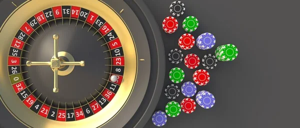 Casino Roulette Golden Spinning Wheel Colorful Chips Black Background Copy  Stock Photo, Image