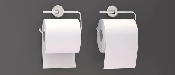 Sanitair Huishoudelijk Concept Toiletpapier Roll Hygiëne Weefsel Houder Twee Witte — Stockfoto