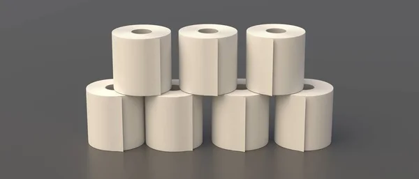 Los Rollos Papel Higiénico Apilan Sobre Fondo Gris Siete Pañuelos — Foto de Stock