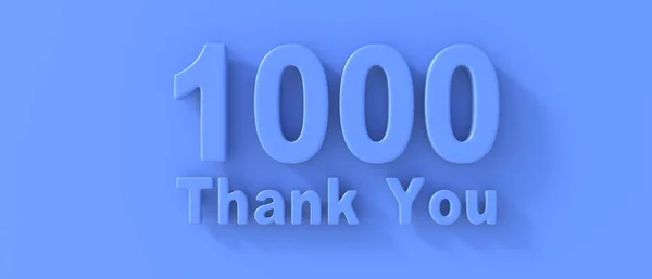 1000人の信者が祝う 青色の背景に千のテキストをありがとうございました ネットワークの友人や加入者のための感謝カード ソーシャルメディアの感謝デザイン 3Dイラスト — ストック写真