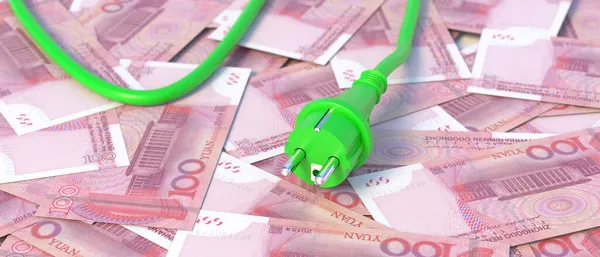 Китайский Бизнес Возобновляемой Экоэнергетики Зеленая Электрическая Розетка Китайских Юаней Банкноты — стоковое фото