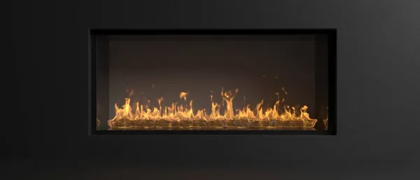 Energetický Krb Černé Stěně Moderní Minimální Interiér Místnosti Hořící Oheň — Stock fotografie