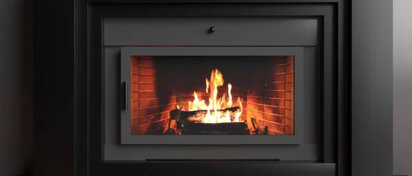 에너지 불은열을 겨울에는 방사한다 땔나무를 현대식 내부에 — 스톡 사진