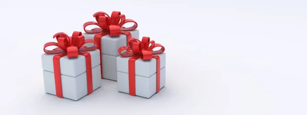 Boże Narodzenie Prezentuje Koncepcję Zakupów Trzy Minimalne Wzornictwo Białe Pudełka — Zdjęcie stockowe