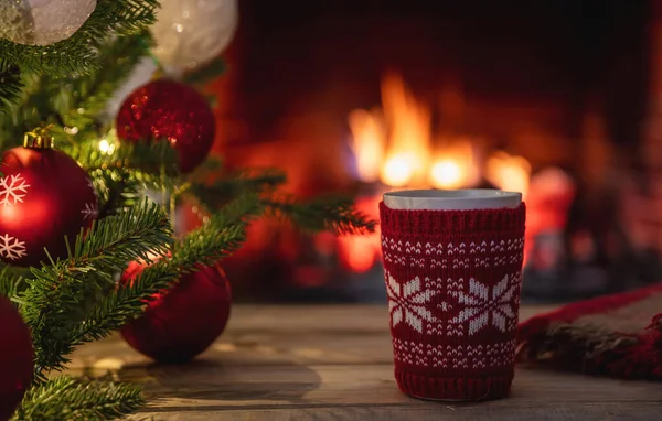 Рождественский Зимний Праздник Уютный Теплый Дом Чашка Горячего Шоколада Столе — стоковое фото
