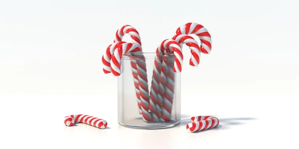 Zuckerstangen Einem Glas Isoliert Auf Weißem Hintergrund Raum Frohe Weihnachten — Stockfoto