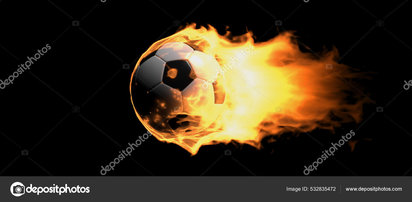 Ballon Football Brûlant Volant Sur Fond Noir Balle Football Flamme
