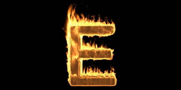 火災アルファベット文字E 燃えるフォントを炎 煙と炎の効果で炎のテキストを燃焼 黒の背景に隔離されたホット輝くデザイン要素 3Dイラスト — ストック写真