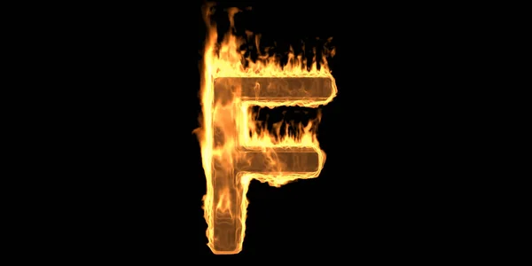 火災アルファベット文字F 燃えるフォントを炎 煙と炎の効果で炎のテキストを燃焼 黒の背景に隔離されたホット輝くデザイン要素 3Dイラスト — ストック写真
