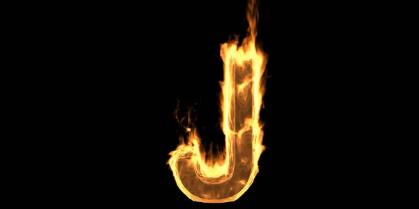 炎のアルファベット文字J 炎の書き込みフォント 煙と炎の効果で炎のテキストを燃焼 黒の背景に隔離されたホット輝くデザイン要素 3Dイラスト — ストック写真