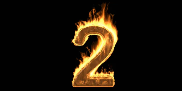 Fire Number Two Flaming Burn Font Burning Flame Text Smoke — Stock Photo, Image