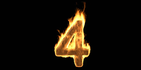 Vuur Nummer Vier Vlammend Brandend Lettertype Brandende Vlamtekst Met Rook — Stockfoto