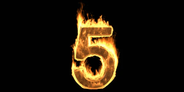 Brand Nummer Vijf Brandend Brandend Lettertype Heet Rood Vuur Gloed — Stockfoto