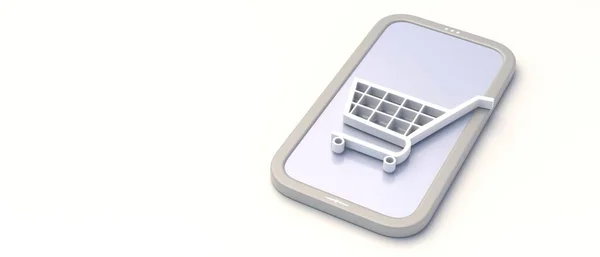 Negozio Online Commerce Eshop Carrello Cellulare Minimale Isolato Sfondo Bianco — Foto Stock